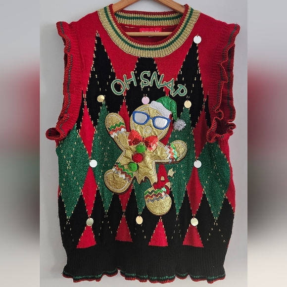 Blizzard Bay Oh Snap Gingerbread Christmas Holiday Sweater Vest Sz XL - Picture 10 of 14